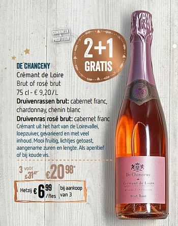 Promoties De chanceny crémant de loire brut of rosé brut - Schuimwijnen - Geldig van 28/11/2018 tot 31/12/2018 bij Delhaize