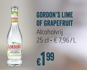 Promoties Gordon`s lime of grapefruit alcoholvrij - Gordon's - Geldig van 28/11/2018 tot 31/12/2018 bij Delhaize