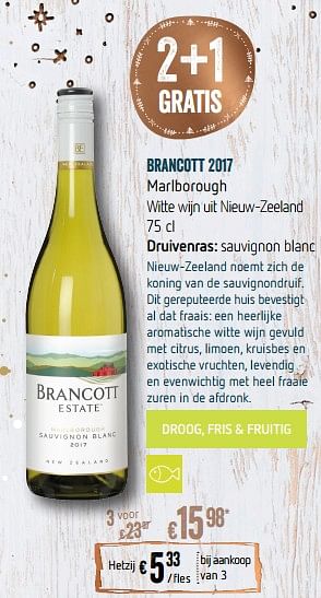 Promoties Brancott 2017 marlborough witte wijn uit nieuw-zeeland - Witte wijnen - Geldig van 28/11/2018 tot 31/12/2018 bij Delhaize