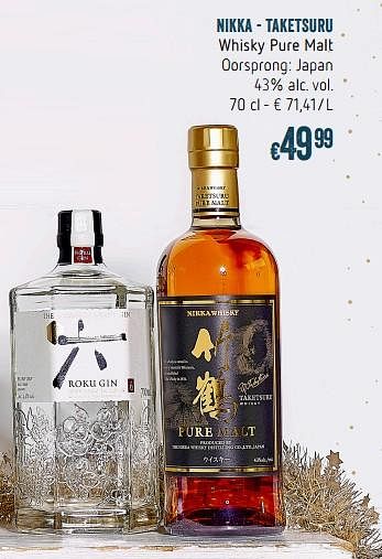 Promoties Nikka - taketsuru whisky pure malt - Nikka Taketsuru - Geldig van 28/11/2018 tot 31/12/2018 bij Delhaize