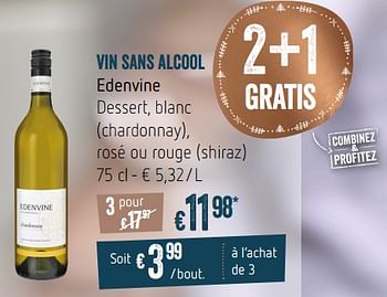Promoties Vin sans alcool edenvine dessert, blanc - Witte wijnen - Geldig van 28/11/2018 tot 31/12/2018 bij Delhaize