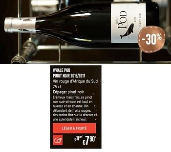 Promoties Whale pod pinot noir 2016-2017 vin rouge d`afrique du sud - Rode wijnen - Geldig van 28/11/2018 tot 31/12/2018 bij Delhaize