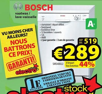 Promoties Bosch vaatwas - lave-vaisselle sms40d22 - Bosch - Geldig van 05/12/2018 tot 12/12/2018 bij ElectroStock