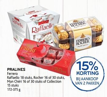 Promoties 15% korting bij aankoop van 2 pakken pralines ferrero - Ferrero - Geldig van 05/12/2018 tot 18/12/2018 bij Alvo