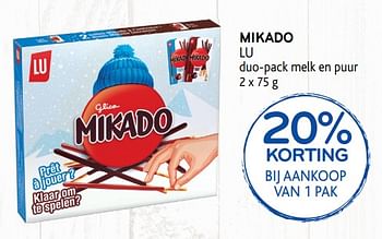Promoties 20% korting bij aankoop van 1 pak mikado lu - Lu - Geldig van 05/12/2018 tot 18/12/2018 bij Alvo
