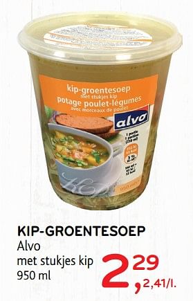 Promoties Kip-groentesoep alvo met stukjes kip - Huismerk - Alvo - Geldig van 05/12/2018 tot 18/12/2018 bij Alvo