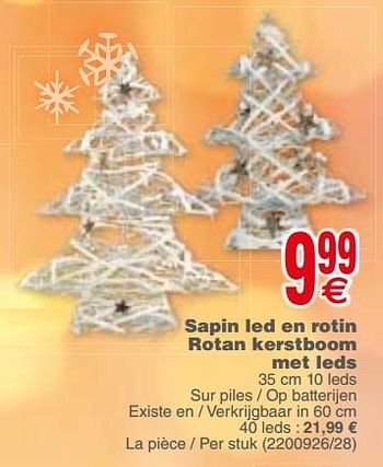 Promoties Sapin led en rotin rotan kerstboom met leds - Huismerk - Cora - Geldig van 04/12/2018 tot 17/12/2018 bij Cora