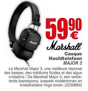 Promotions Marshall casque hoofdtelefoon major 3 - MARSHALL - Valide de 04/12/2018 à 17/12/2018 chez Cora