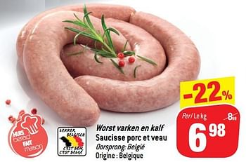 Promoties Worst varken en kalf saucisse porc et veau - Huismerk - Match - Geldig van 05/12/2018 tot 11/12/2018 bij Match