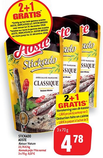 Promoties Stickado aoste - Aoste - Geldig van 05/12/2018 tot 11/12/2018 bij Match