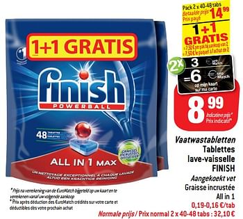 Promoties Vaatwastabletten tablettes lave-vaisselle finish - Finish - Geldig van 05/12/2018 tot 11/12/2018 bij Match