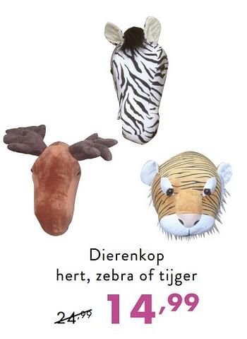 Promoties Dierenkop hert, zebra of tijger - Huismerk - Baby & Tiener Megastore - Geldig van 03/12/2018 tot 08/12/2018 bij Baby & Tiener Megastore