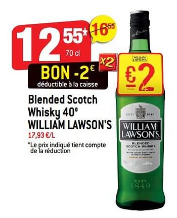 Promoties Blended scotch whisky 40° william lawson`s - William Lawson's - Geldig van 05/12/2018 tot 11/12/2018 bij Smatch