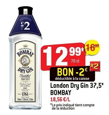 Promotions London dry gin 37,5° bombay - Bombay - Valide de 05/12/2018 à 11/12/2018 chez Smatch