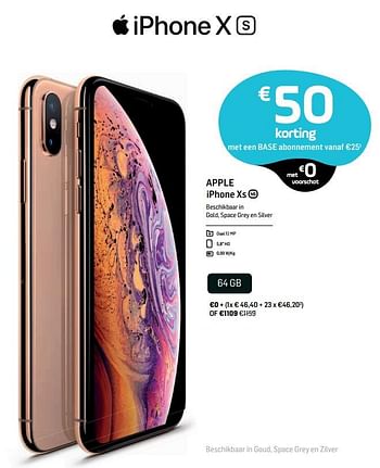 Promoties Apple iphone xs 64 gb - Apple - Geldig van 04/12/2018 tot 02/01/2019 bij Base