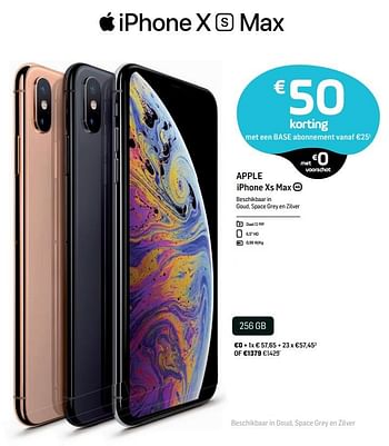 Promoties Apple iphone xs max 256 gb - Apple - Geldig van 04/12/2018 tot 02/01/2019 bij Base
