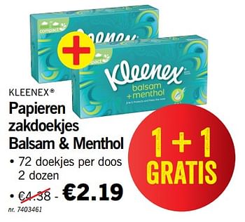 Promoties Papieren zakdoekjes balsam + menthol - Kleenex - Geldig van 10/12/2018 tot 15/12/2018 bij Lidl