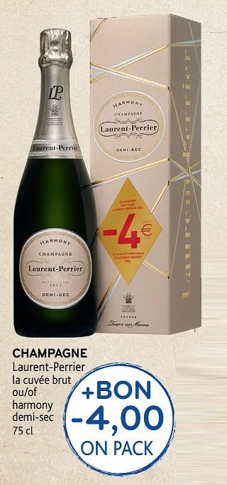 Promotions Champagne laurent-perrier la cuvée brut ou harmony demi-sec - Champagne - Valide de 05/12/2018 à 18/12/2018 chez Alvo