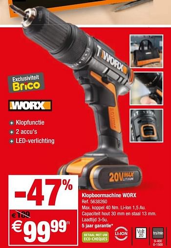Promoties Klopboormachine worx - Worx - Geldig van 12/12/2018 tot 31/12/2018 bij Brico