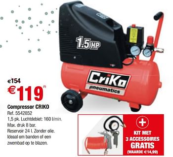 Promotions Compressor criko - Criko - Valide de 12/12/2018 à 31/12/2018 chez Brico