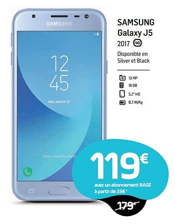 Promotions Samsung galaxy j5 2017 - Samsung - Valide de 04/12/2018 à 02/01/2019 chez Base