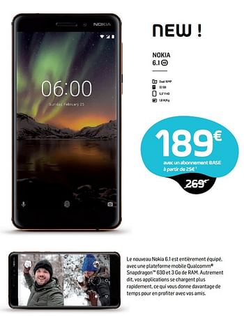 Promotions Nokia 6.1 - Nokia - Valide de 04/12/2018 à 02/01/2019 chez Base
