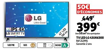 Promoties Tv led lg 43uk6300 - LG - Geldig van 28/11/2018 tot 24/12/2018 bij Auchan