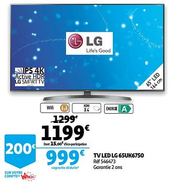 Promotions Tv led lg 65uk6750 - LG - Valide de 28/11/2018 à 24/12/2018 chez Auchan Ronq