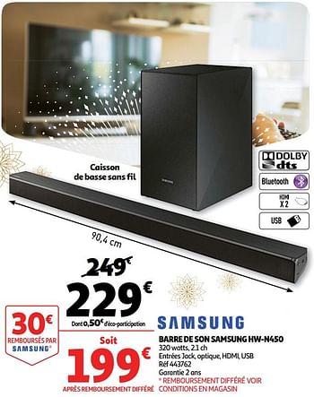 Promotions Barre de son samsung hw-n450 - Samsung - Valide de 28/11/2018 à 24/12/2018 chez Auchan Ronq