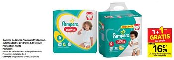 Promotions Gamme de langes premium protection, culottes baby-dry pants + premium protection pants pampers langes pants taille 6 - Pampers - Valide de 05/12/2018 à 10/12/2018 chez Carrefour