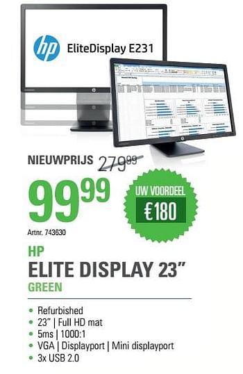 Promoties Hp elite display 23 green - HP - Geldig van 06/12/2018 tot 31/12/2018 bij Auva
