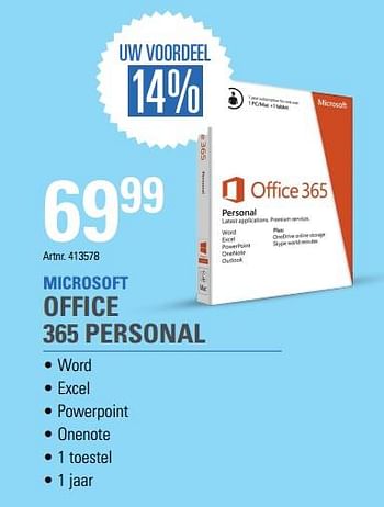 Promotions Microsoft office 365 personal - Microsoft - Valide de 06/12/2018 à 31/12/2018 chez Auva