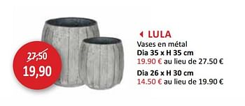 Promotions Lula vases en métal - Produit maison - Weba - Valide de 28/11/2018 à 27/12/2018 chez Weba