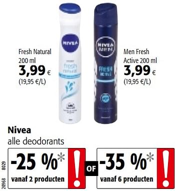 Promoties Nivea alle deodorants - Nivea - Geldig van 05/12/2018 tot 18/12/2018 bij Colruyt