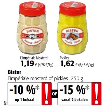 Promoties Bister l`impériale mosterd of pickles - Bister - Geldig van 05/12/2018 tot 18/12/2018 bij Colruyt