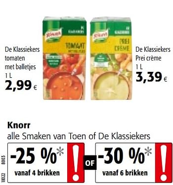 Promoties Knorr alle smaken van toen of de klassiekers - Knorr - Geldig van 05/12/2018 tot 18/12/2018 bij Colruyt