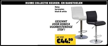 Promotions Relax barstoelen black + white - Produit maison - Bouwcenter Frans Vlaeminck - Valide de 09/12/2018 à 31/12/2018 chez Bouwcenter Frans Vlaeminck
