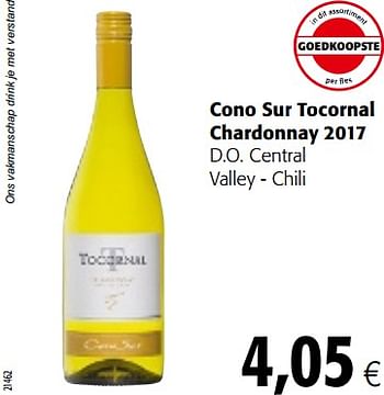Promoties Cono sur tocornal chardonnay 2017 - Witte wijnen - Geldig van 05/12/2018 tot 18/12/2018 bij Colruyt