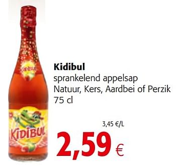 Promoties Kidibul sprankelend appelsap natuur, kers, aardbei of perzik - Kidibul - Geldig van 05/12/2018 tot 18/12/2018 bij Colruyt