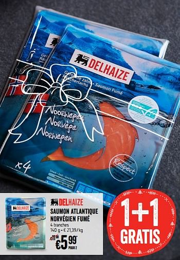 Promotions Saumon atlantique norvégien fumé - Produit Maison - Delhaize - Valide de 06/12/2018 à 12/12/2018 chez Delhaize