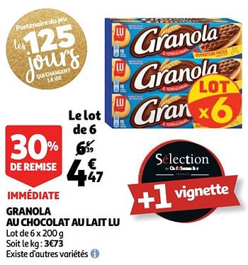 Promotions Granola au chocolat au lait lu - Lu - Valide de 05/12/2018 à 11/12/2018 chez Auchan Ronq