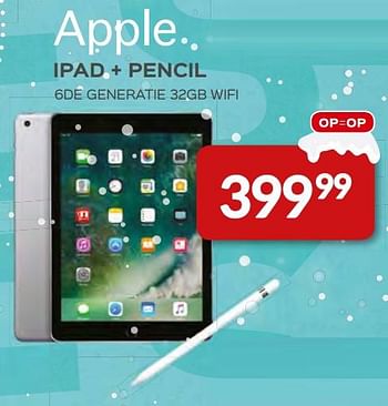 Promoties Apple ipad + pencil 6de generatie 32gb wifi - Apple - Geldig van 10/12/2018 tot 31/12/2018 bij Selexion
