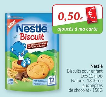 Promotions Biscuits pour enfant dès 12 mois nature - ou aux pépites de chocolat - Nestlé - Valide de 01/12/2018 à 31/12/2018 chez Intermarche
