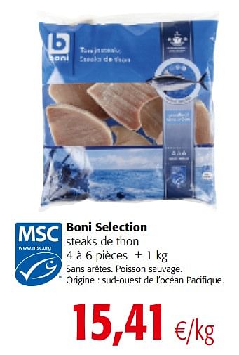 Promotions Boni selection steaks de thon - Boni - Valide de 05/12/2018 à 18/12/2018 chez Colruyt