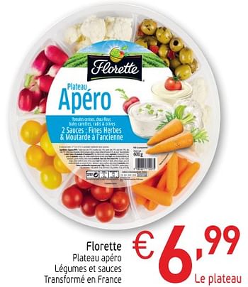 Promotions Florette plateau apéro légumes et sauces transformé en france - Florette - Valide de 27/11/2018 à 31/12/2018 chez Intermarche