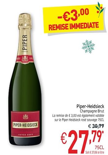 Promotions Piper-heidsieck champagne brut - Piper-Heidsieck - Valide de 27/11/2018 à 31/12/2018 chez Intermarche