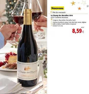 Promoties Le champ des murailles 2016 a.o.p. corbières boutenac - Rode wijnen - Geldig van 05/12/2018 tot 18/12/2018 bij Colruyt