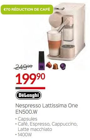 Promoties Delonghi nespresso lattissima one en500.w - Delonghi - Geldig van 10/12/2018 tot 31/12/2018 bij Selexion