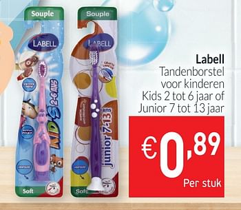 Promoties Labell tandenborstel voor kinderen kids of junior - Labell - Geldig van 01/12/2018 tot 31/12/2018 bij Intermarche