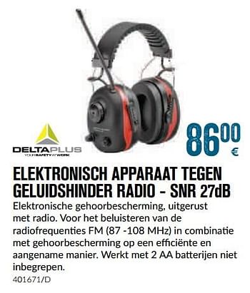 Promoties Deltaplus elektronisch apparaat tegen geluidshinder radio - snr 27db - Deltaplus - Geldig van 01/12/2018 tot 28/01/2019 bij Meno Pro